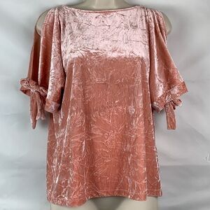 Maeve Anthropologie peach velour cold shoulder top